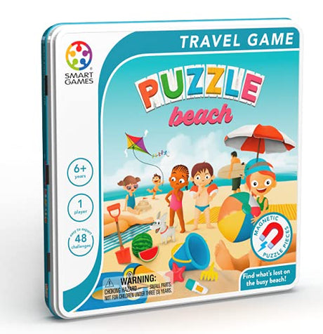 Puzzle Beach Metal Box Magnetic Travel Game with 48 Challenges for Ages 6+