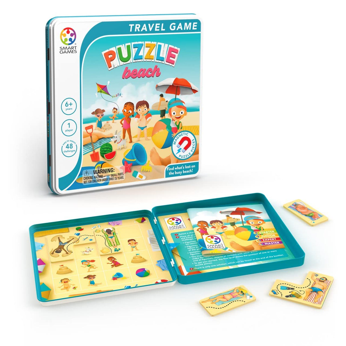 Puzzle Beach Metal Box Magnetic Travel Game with 48 Challenges for Ages 6+