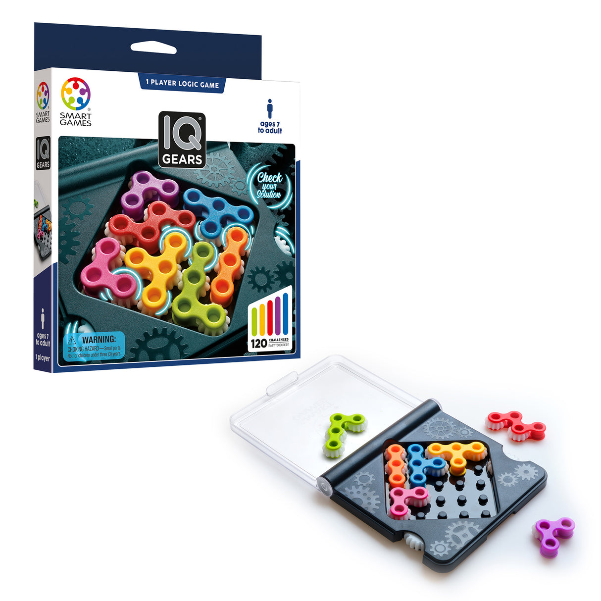IQ Gears Travel-Friendly Dynamic Logic Game Featuring 120 Challenges for Ages 7+